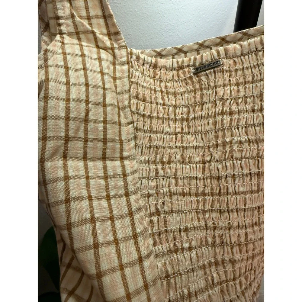 Billabong square neck tank plaid cotton summer top bohemian girl next door style - Picture 5 of 5